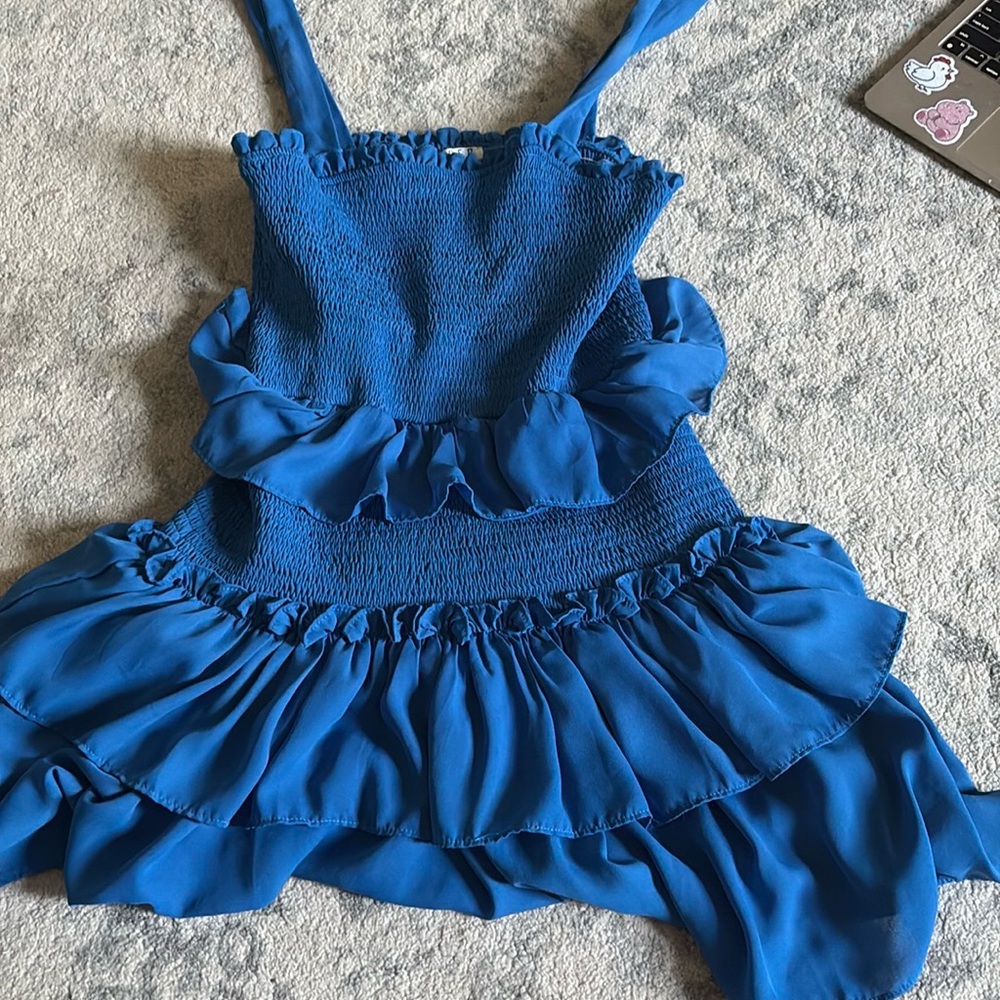 Ice Blue Striped Ruffle Dress